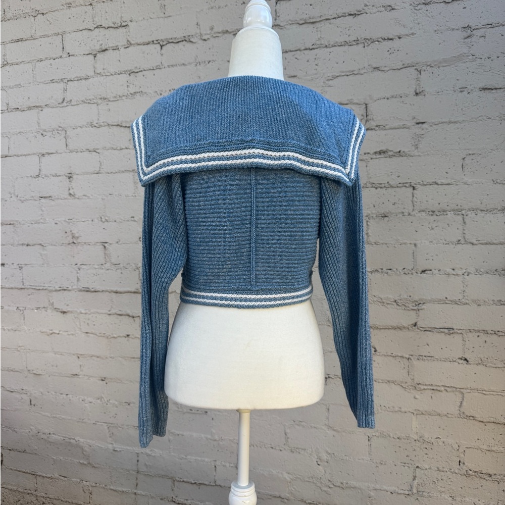 Maeve by Anthropologie Curved-Hem Sailor Collar Cardigan Blue Size M - Picture 7 of 13